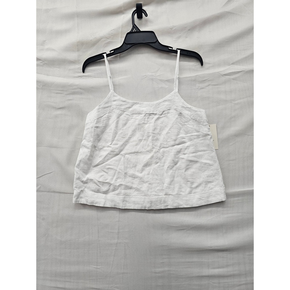 A New Day Womens Square Neck Cami Top White Linen Blend Casual Size Small